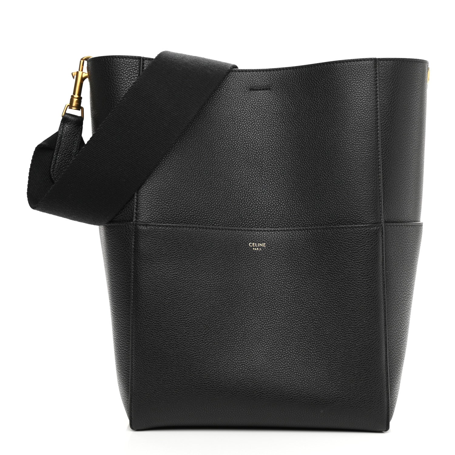 Celine Soft Grained Calfskin Sangle Bucket Bag Black 1 of 9