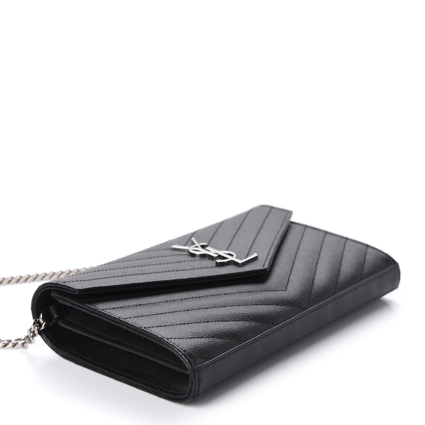 Grain De Poudre Matelasse Chevron Monogram Chain Wallet Black
