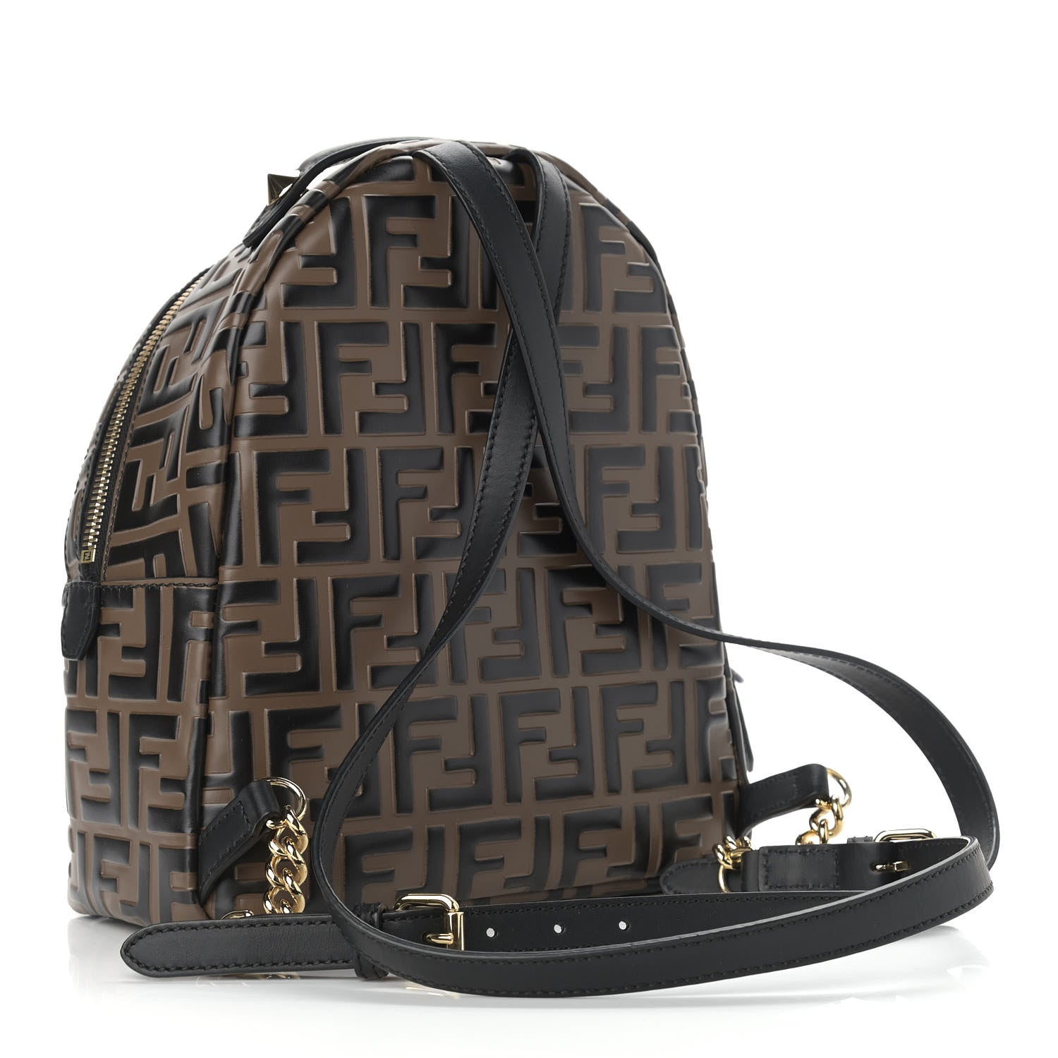 Fendi Vitello Bi-Color FF 1974 Embossed Mini Backpack Maya Black 3 of 10