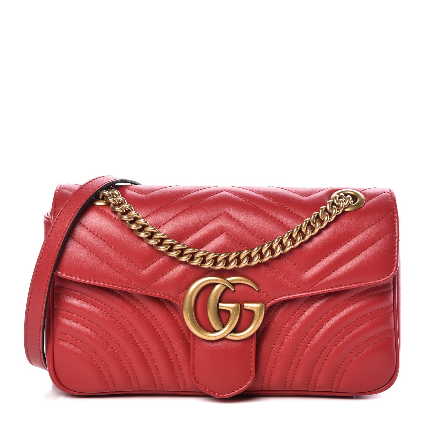 Calfskin Matelasse Small GG Marmont Shoulder Bag Hibiscus Red