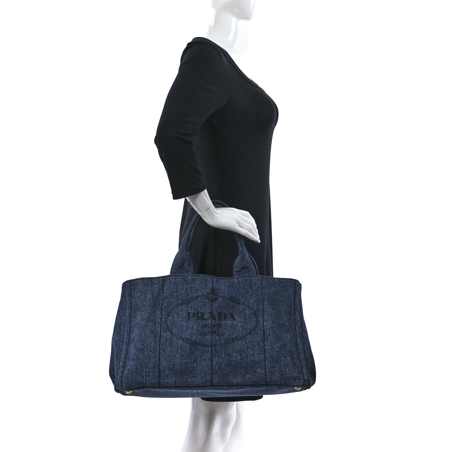 Prada Denim Logo Tote Bleu 3 of 11