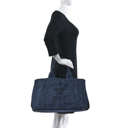 Prada Denim Logo Tote Bleu 3 of 11