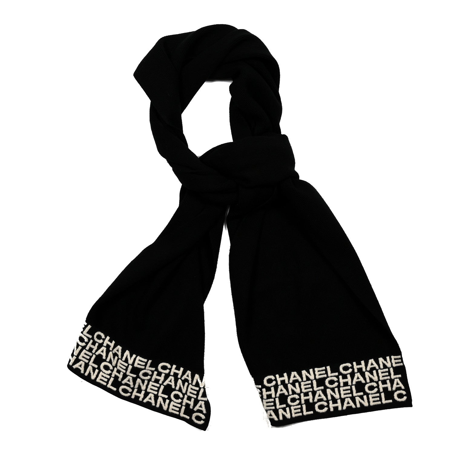 Chanel Cashmere Logo Scarf Black White 1 of 4