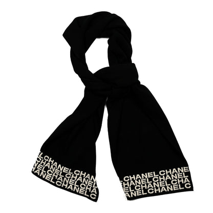 Chanel Cashmere Logo Scarf Black White 1 of 4