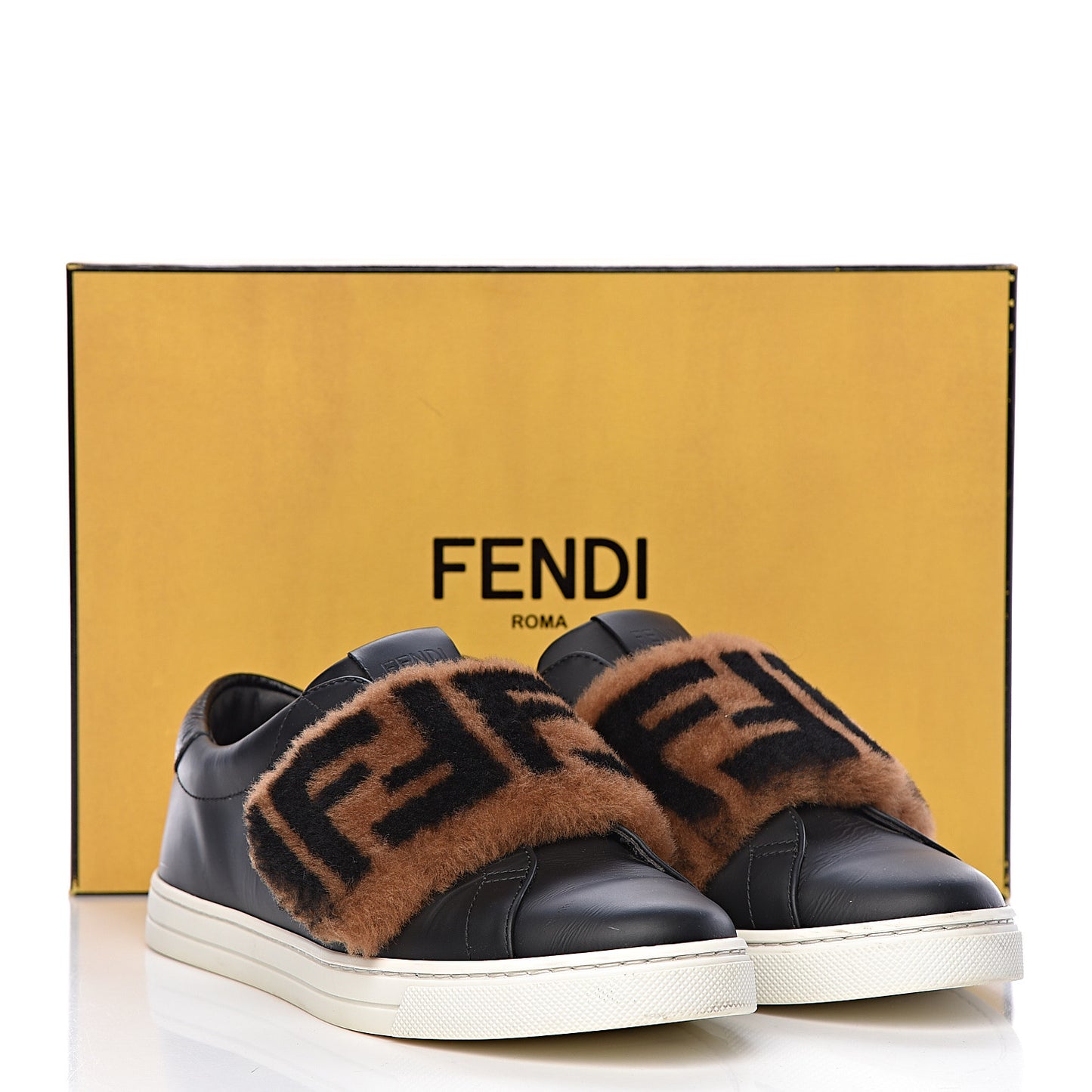 Vitello Shearling FF Velcro Slip On Sneakers 38 Black