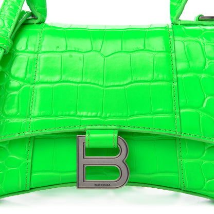 Balenciaga Shiny Calfskin Crocodile Embossed Hourglass Top Handle Bag XS Fluo Green 11 of 11