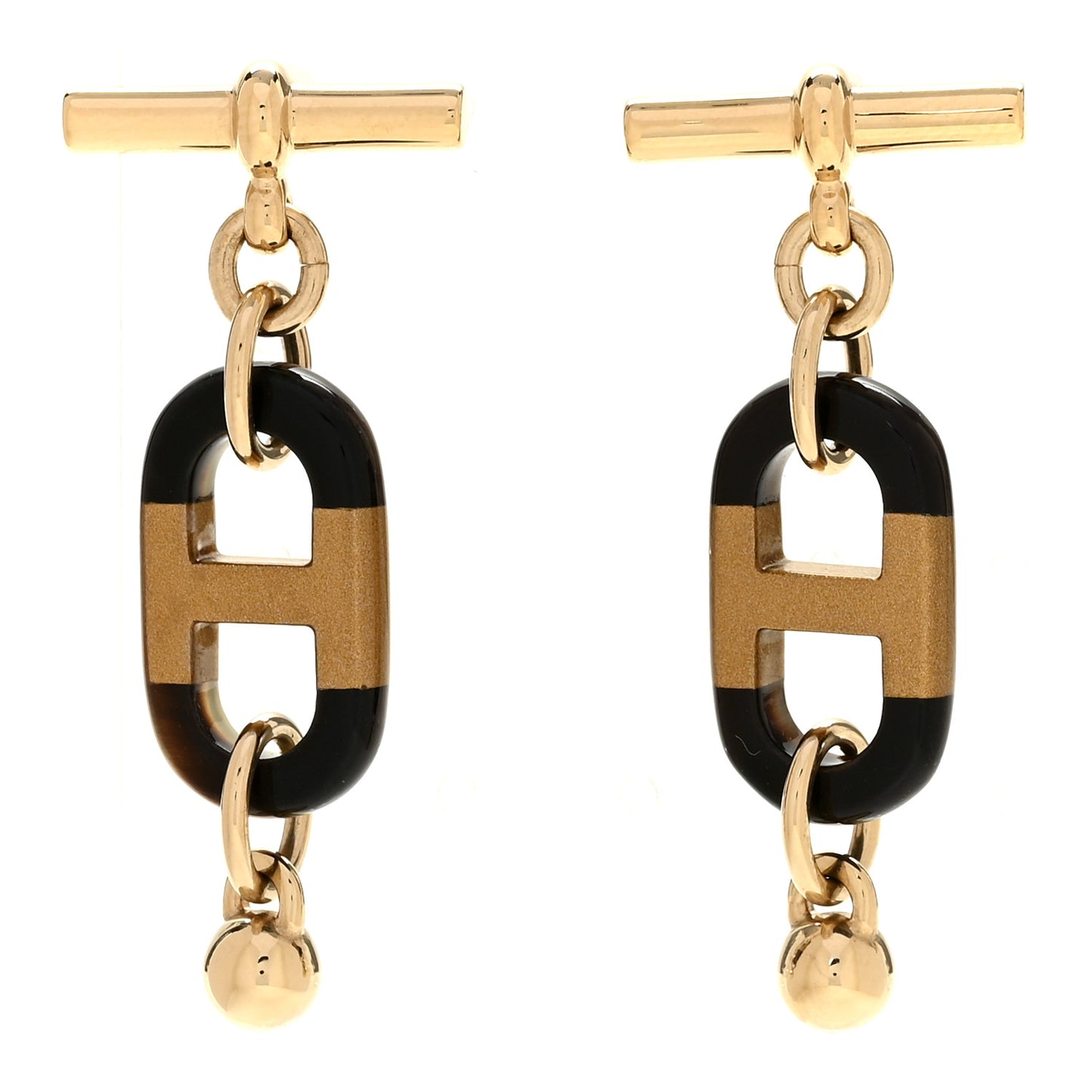 Lacquered Horn Permabrass Small Sur Mer Drop Earrings Gold Black