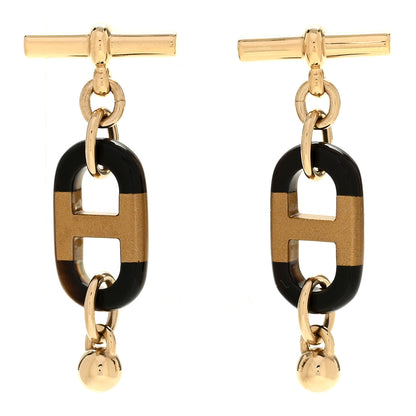 Hermes Lacquered Horn Permabrass Small Sur Mer Drop Earrings Gold Black 1 of 5