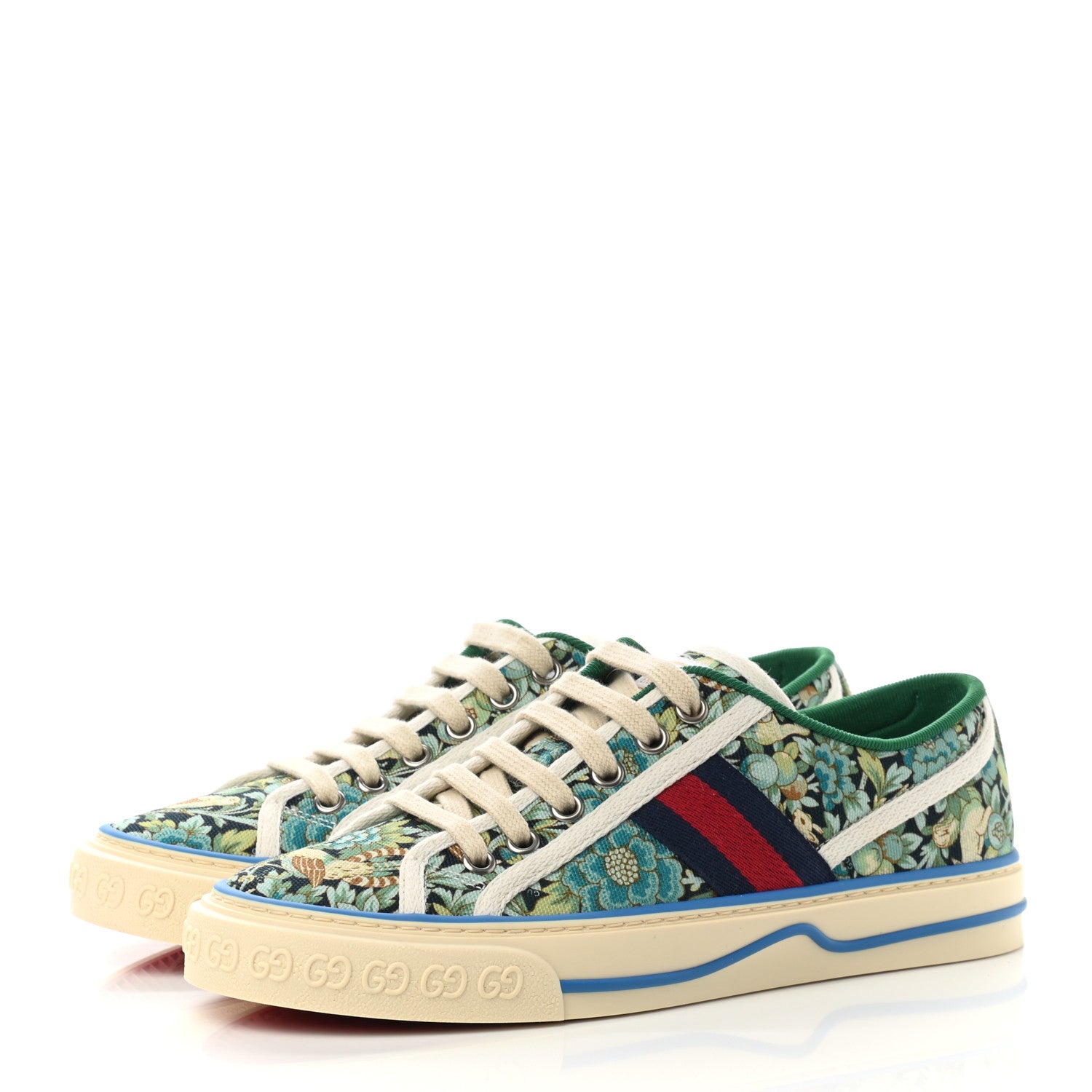 Gucci X LIBERTY OF LONDON Canvas Web Floral Print Womens 1977 Tennis Sneakers 36.5 Carta Acquamarine Navy Mystic White 3 of 8