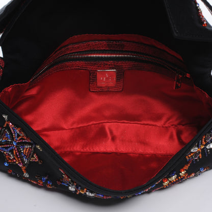 Fendi Canvas Lizard Beaded Baguette Black 6 of 8