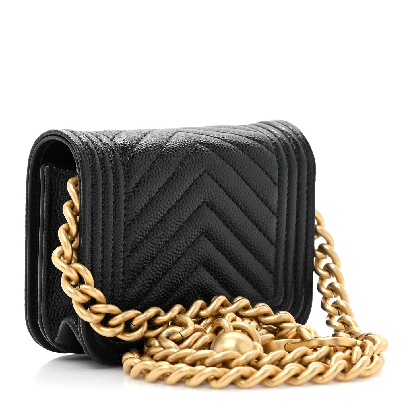 Caviar Chevron Quilted Boy Flap Waist Belt Bag Black