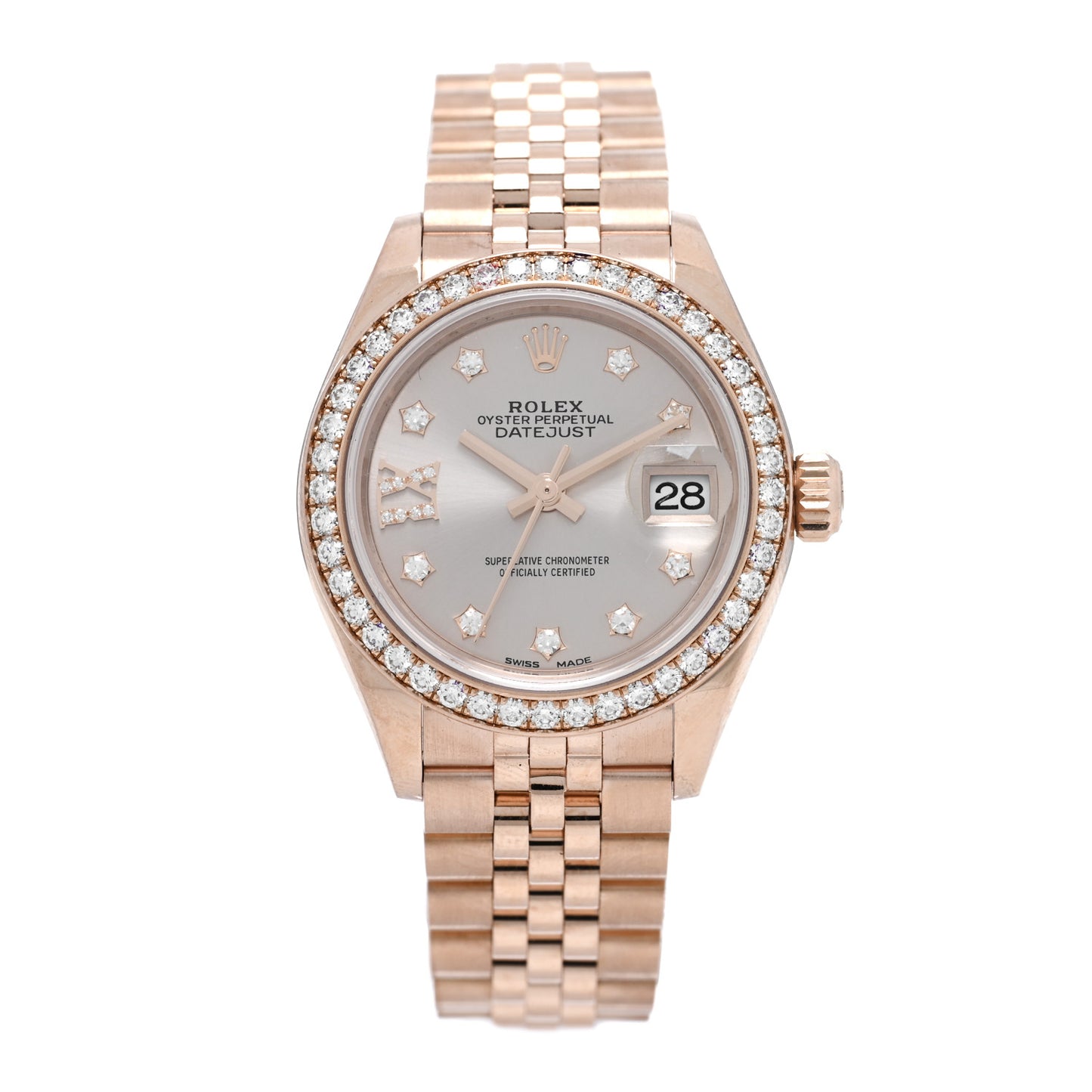 18K Everose Gold Diamond Bezel 28mm Oyster Perpetual Datejust Watch Sundust 279135RBR