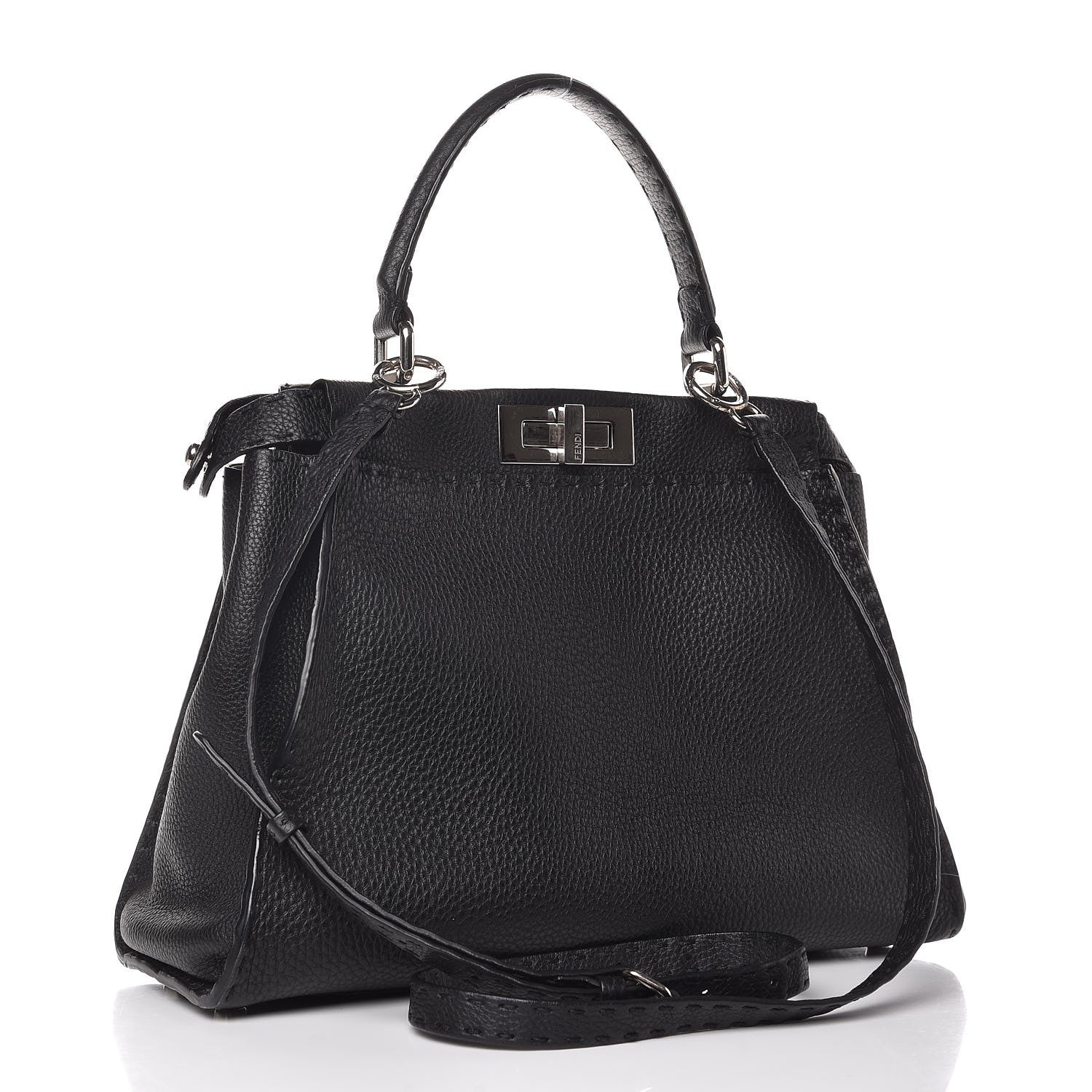 Fendi Cuoio Romano Selleria Bi-Color Medium Peekaboo Iconic Satchel Black Mou 3 of 8