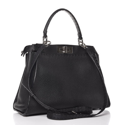 Fendi Cuoio Romano Selleria Bi-Color Medium Peekaboo Iconic Satchel Black Mou 3 of 8