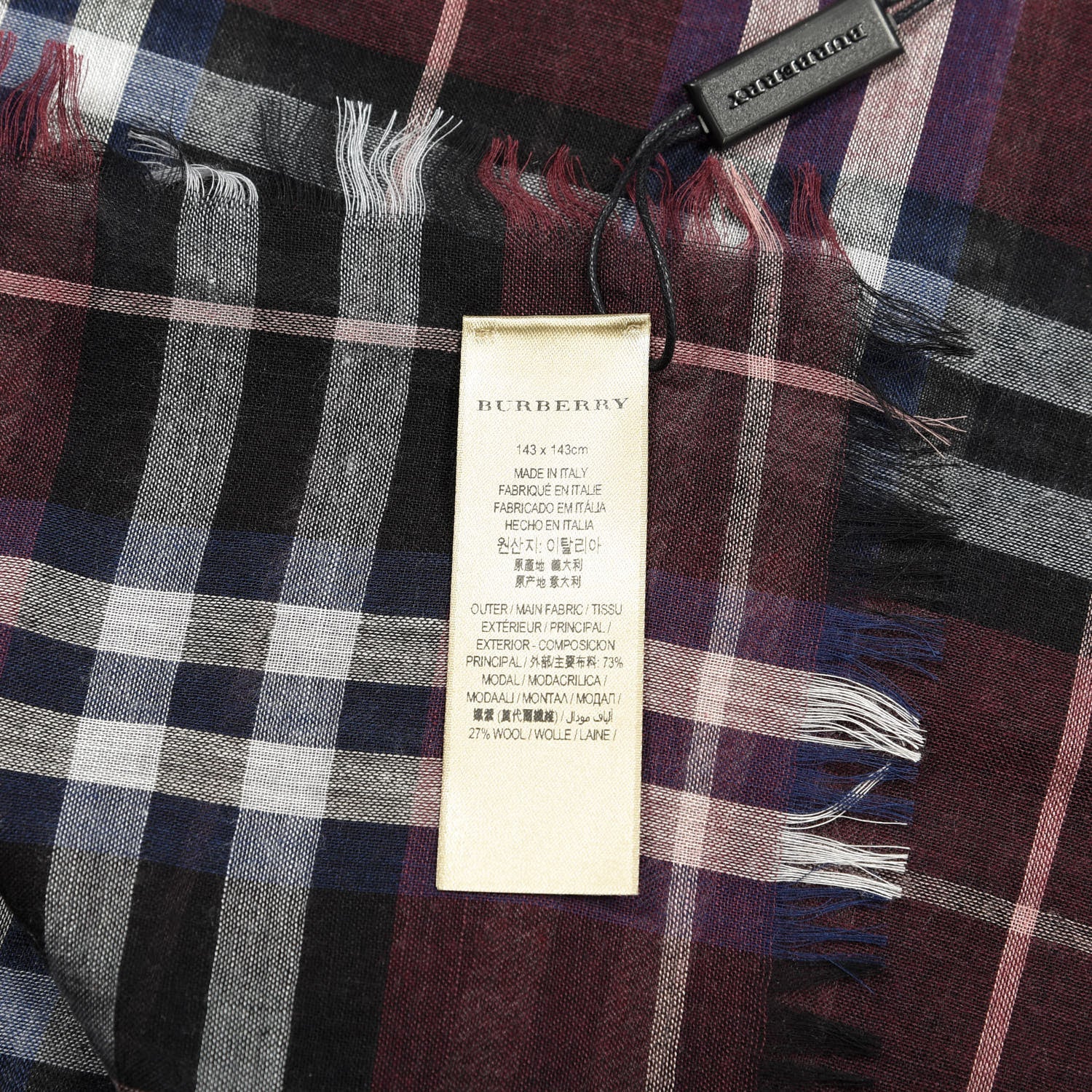 Burberry Modal Wool Check Square Scarf Claret 3 of 3
