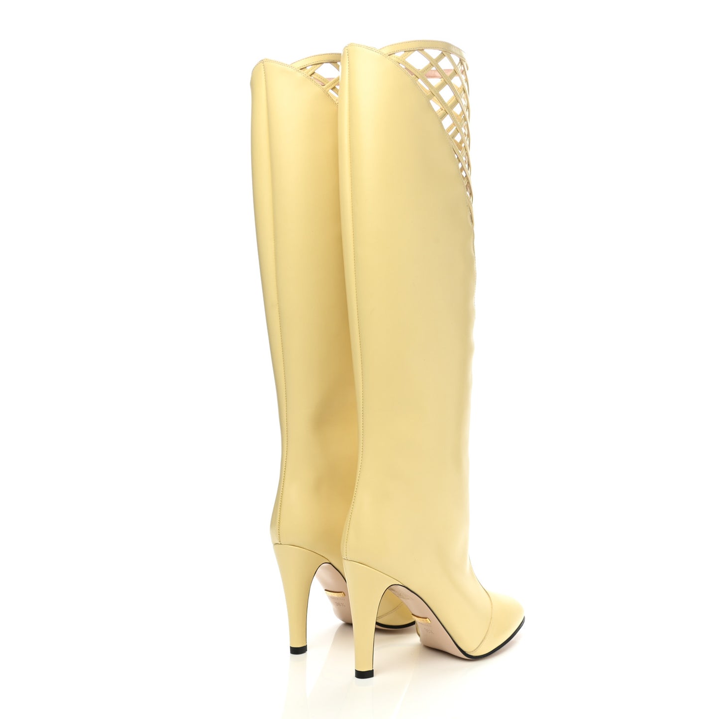 Plume Calfskin Damir Lattice Cutout Knee High Boot 36.5 Butter
