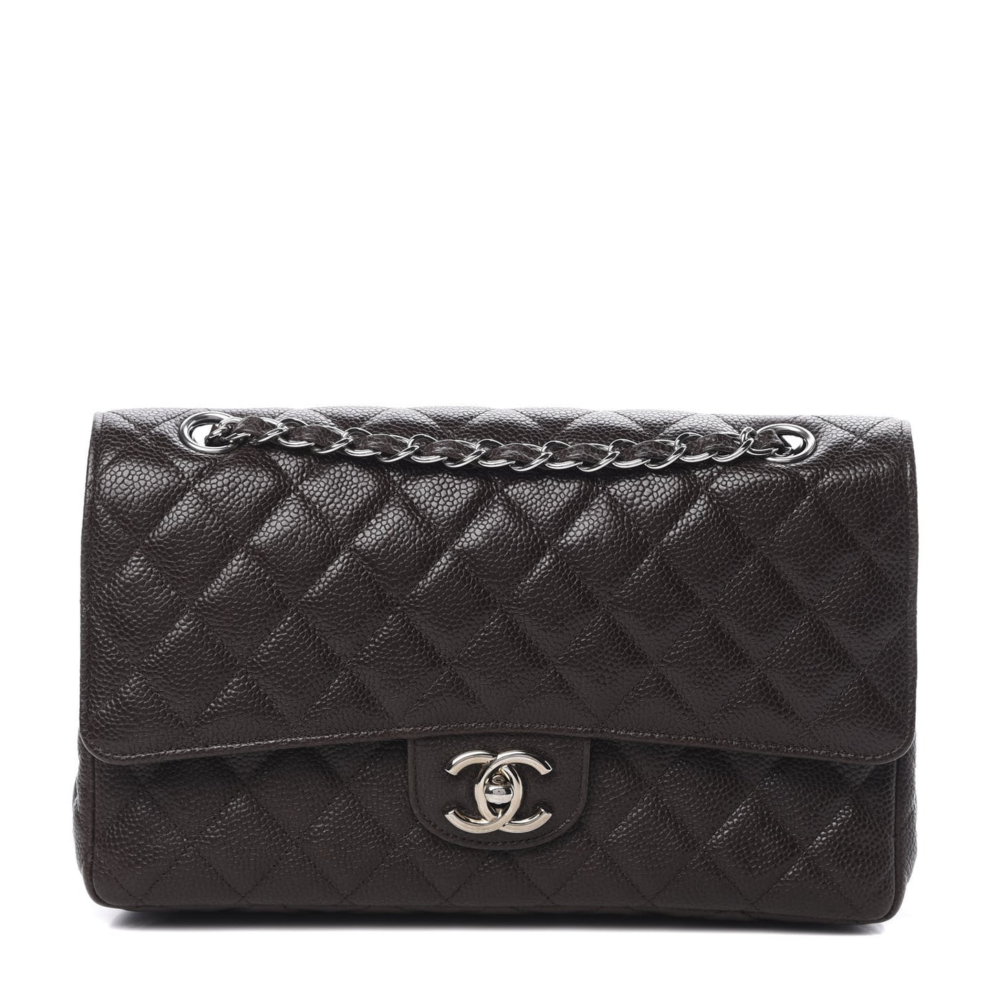Caviar Quilted Medium Double Flap Brown