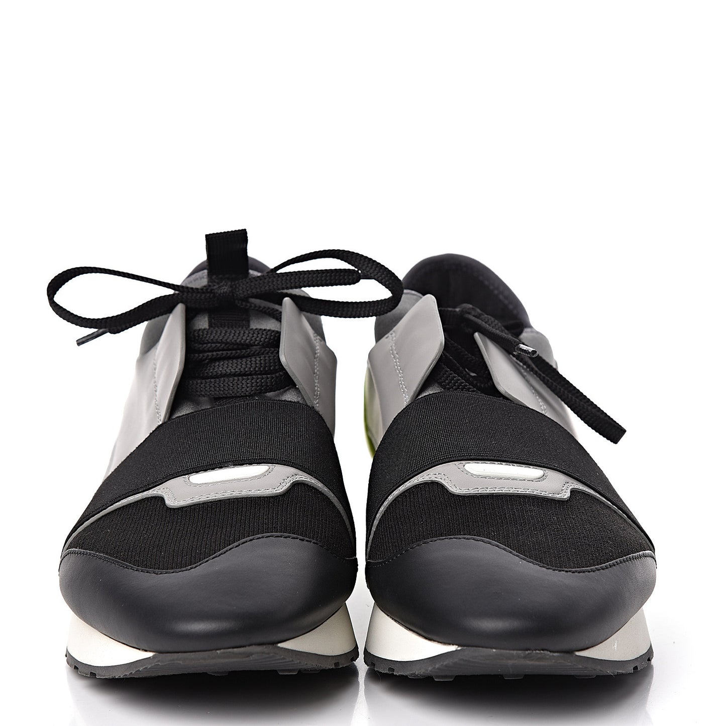 Mesh Calfskin Womens Race Runner Sneakers 42 Black Gris Jaune Fluo