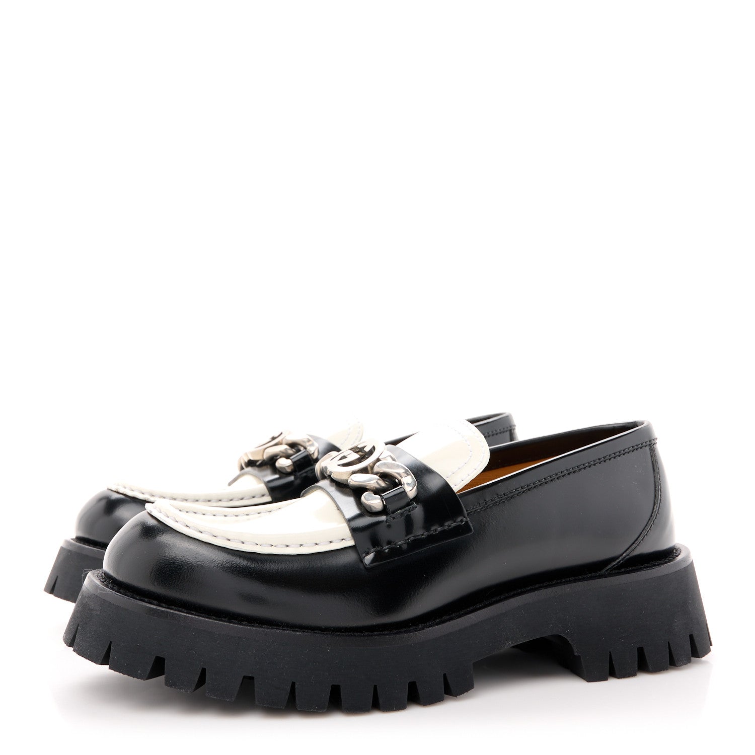Gucci Cordovan Lux Womens Interlocking G Platform Lug Sole Loafers 37 Black Off White 3 of 10