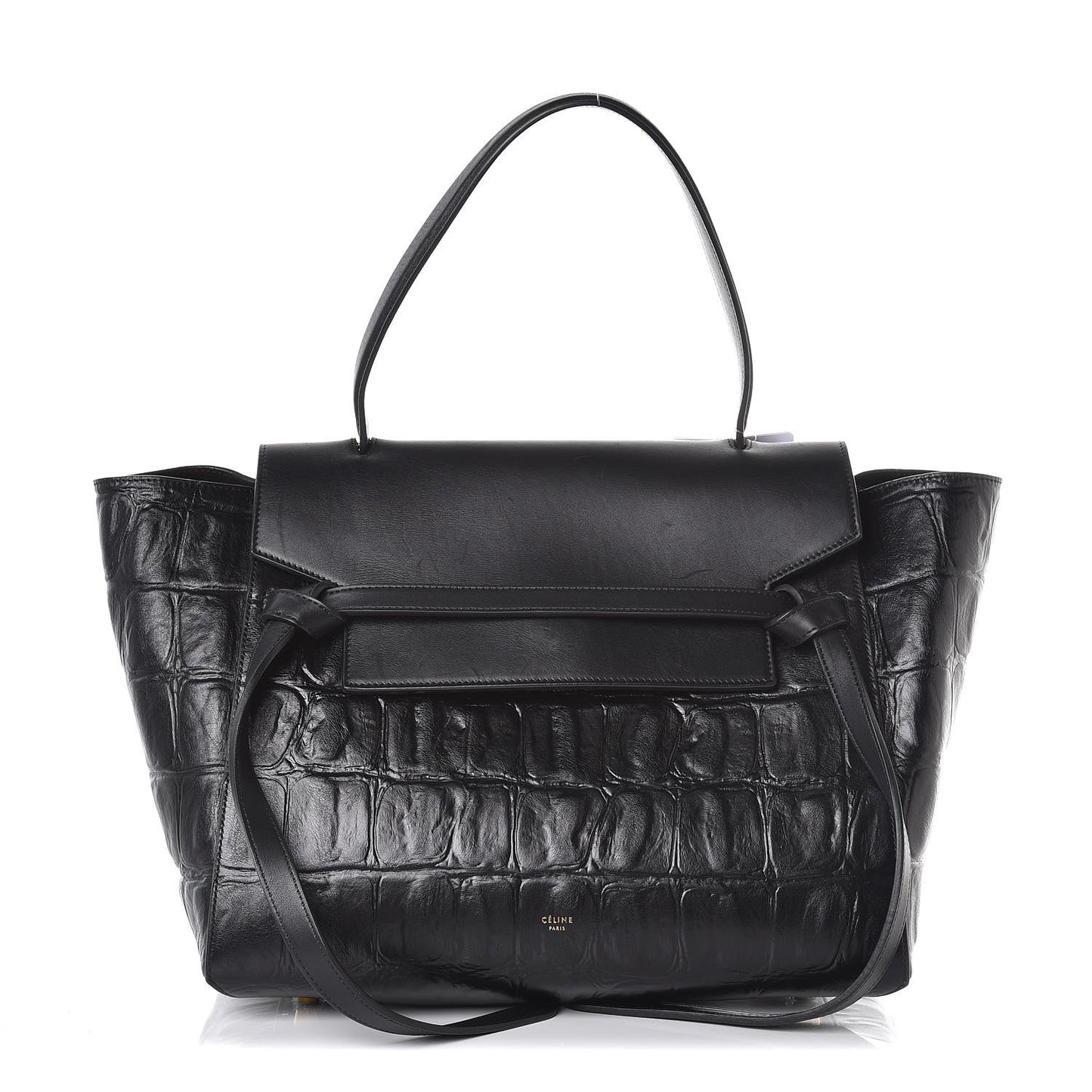 Calfskin Crocodile Embossed Small Belt Bag Black