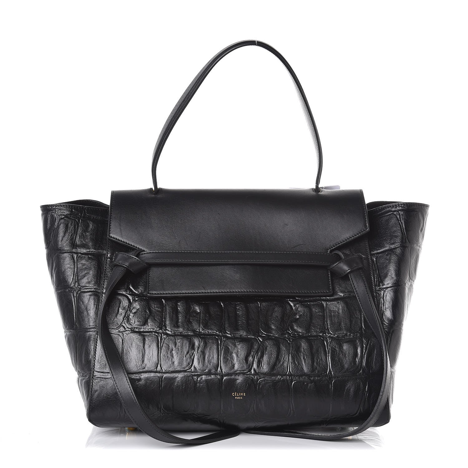 Celine Calfskin Crocodile Embossed Small Belt Bag Black 2 of 7