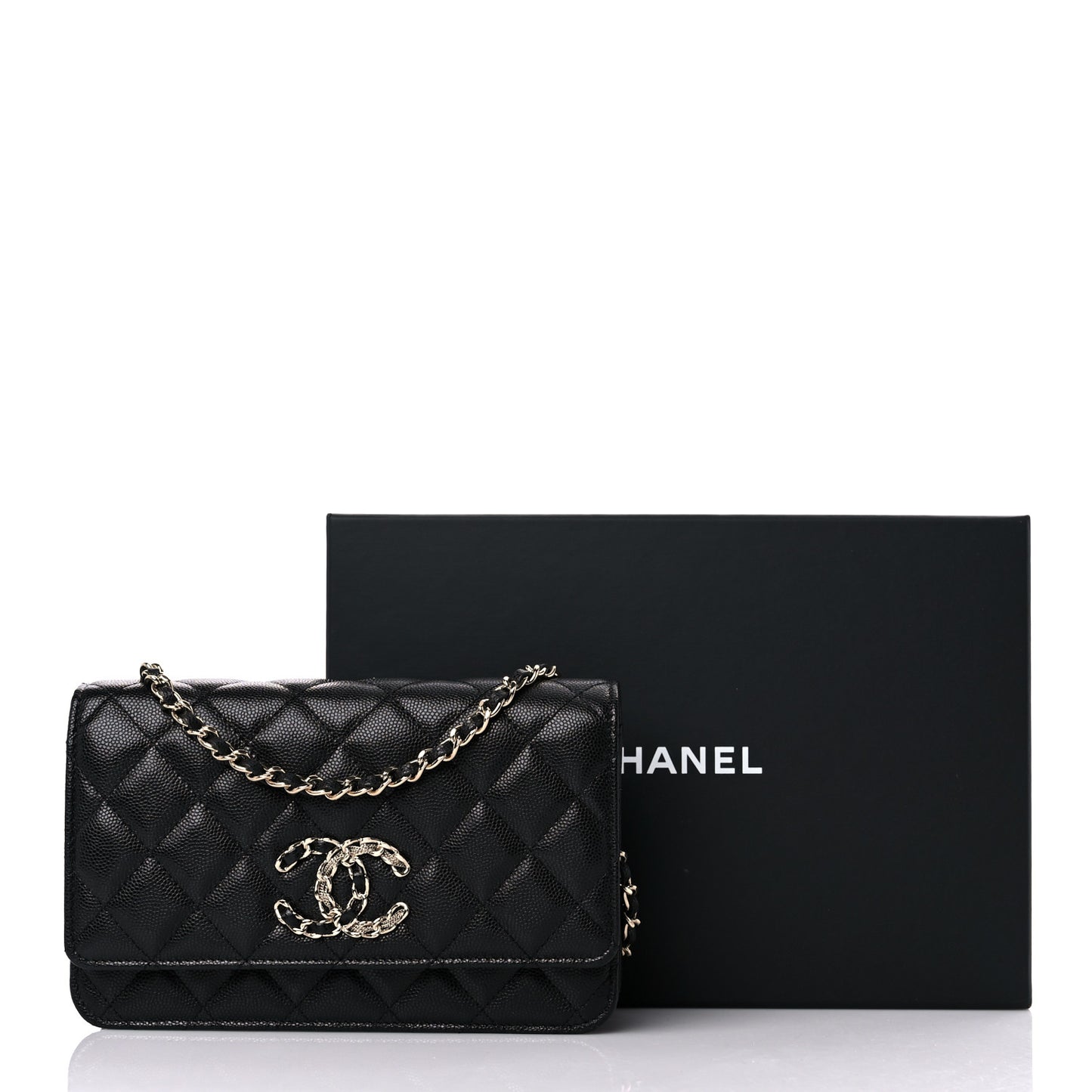 Caviar Quilted French New Wave Chain CC Wallet On Chain WOC Black