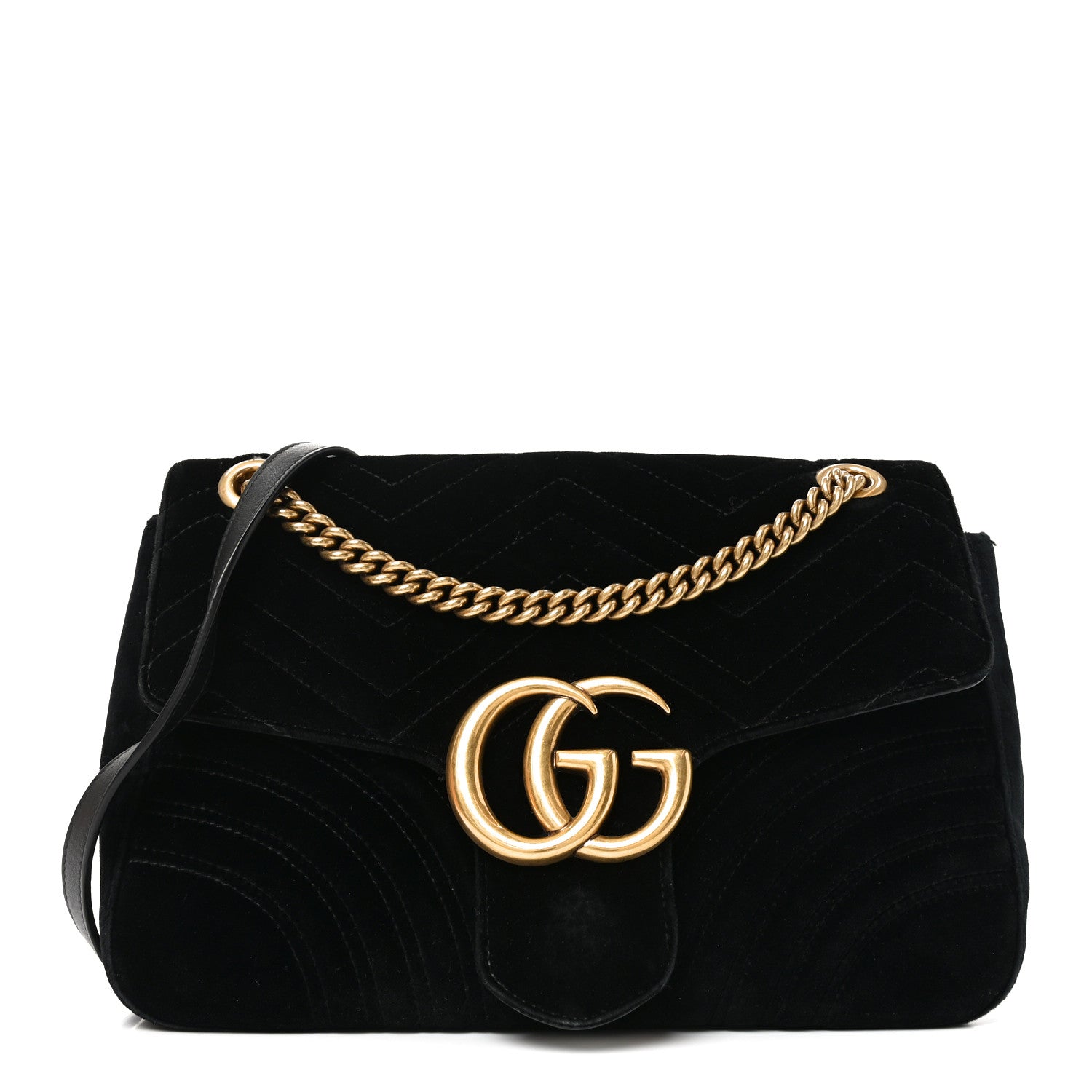 Gucci Velvet Matelasse Medium GG Marmont Shoulder Bag Black 1 of 11