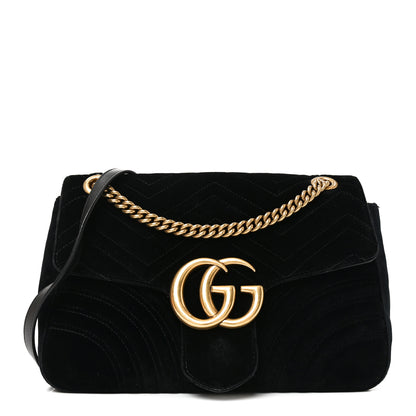 Gucci Velvet Matelasse Medium GG Marmont Shoulder Bag Black 1 of 11
