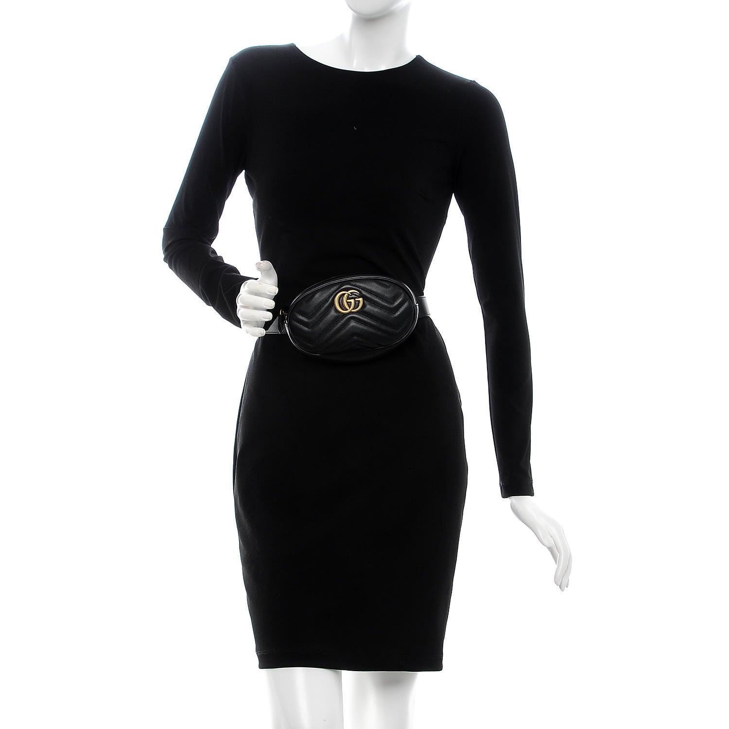 Gucci Calfskin Matelasse GG Marmont Belt Bag 85 34 Black 2 of 9