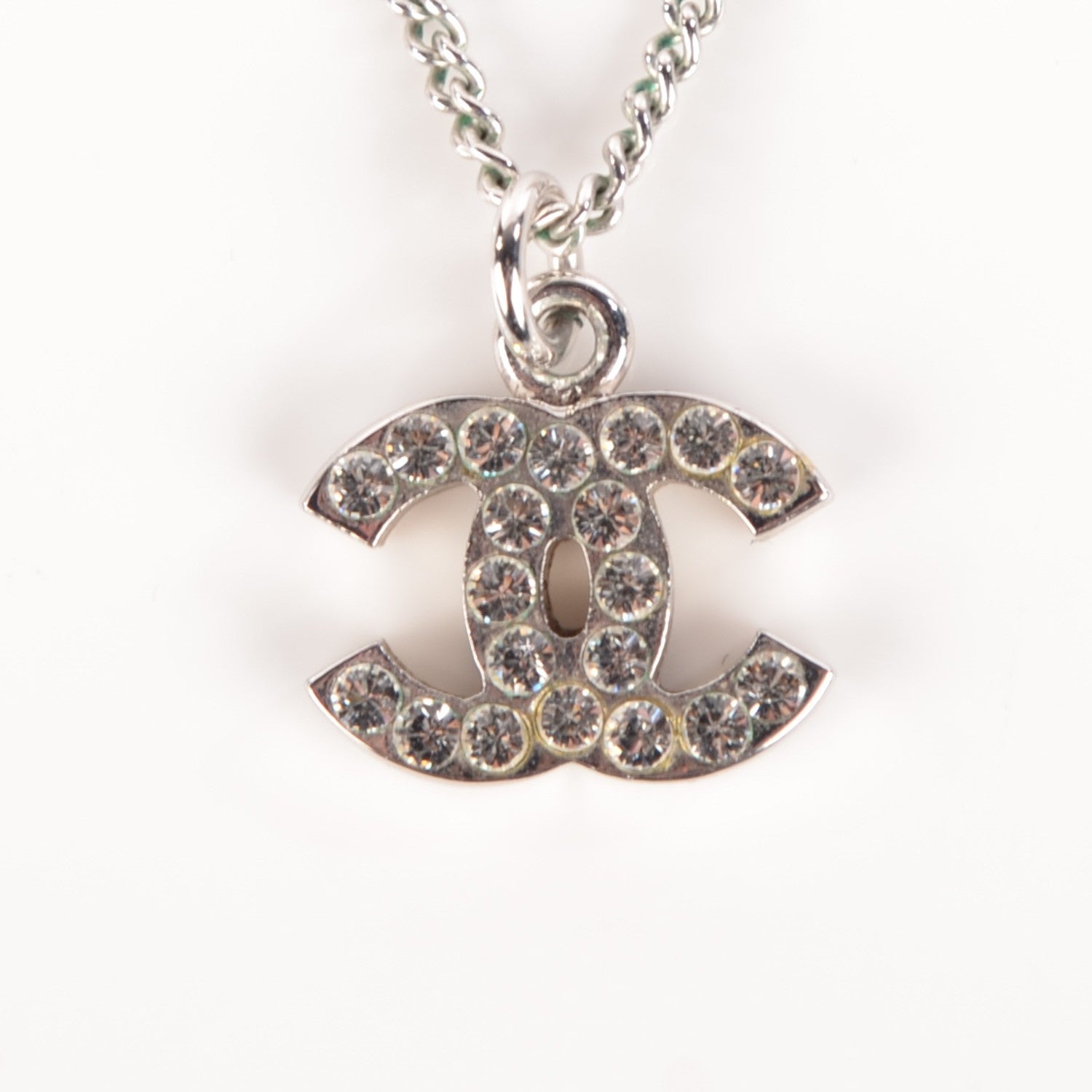 Chanel Crystal Timeless CC Necklace Silver 3 of 7