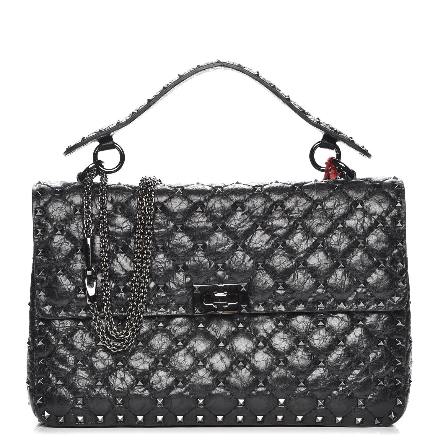 Valentino Garavani Craquele Nappa Large Rockstud Spike Shoulder Bag Nero Black 1 of 6