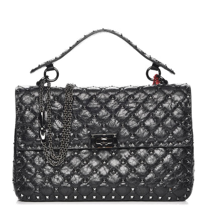 Valentino Garavani Craquele Nappa Large Rockstud Spike Shoulder Bag Nero Black 1 of 6