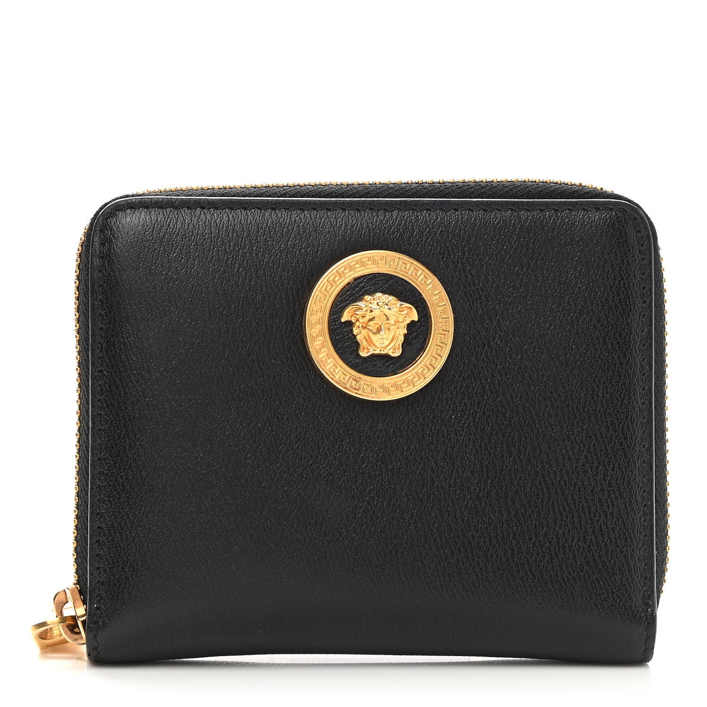 Calfskin Icon Compact Zip Around Wallet Black