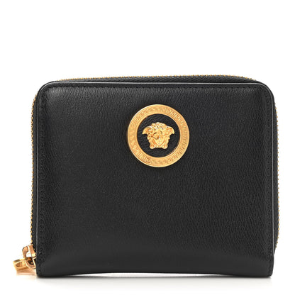 Versace Calfskin Icon Compact Zip Around Wallet Black 1 of 7
