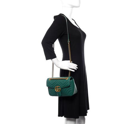 Gucci Calfskin Matelasse Small GG Marmont Shoulder Bag Emerald Green 2 of 10