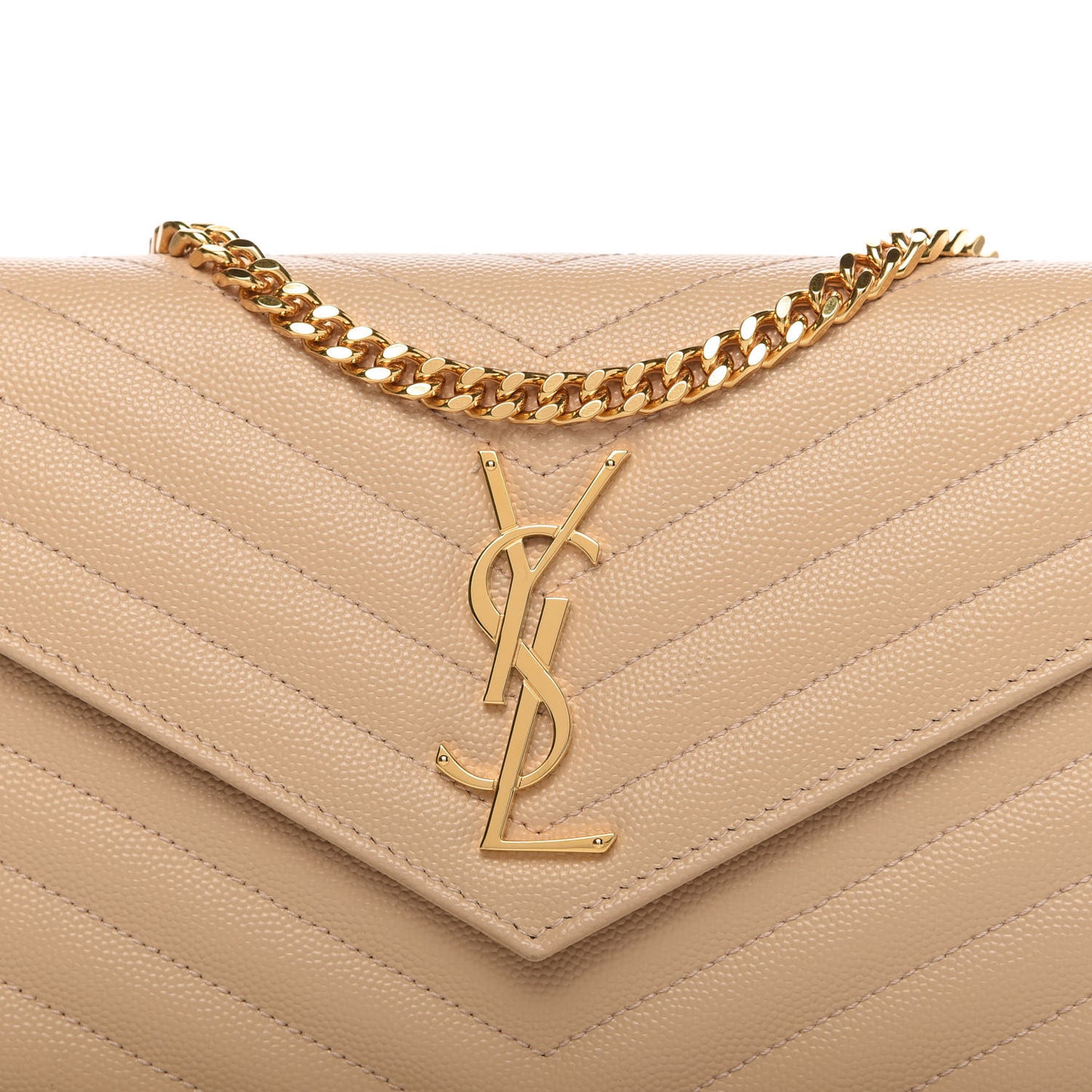 Grain De Poudre Matelasse Chevron Monogram Chain Wallet Nude Powder