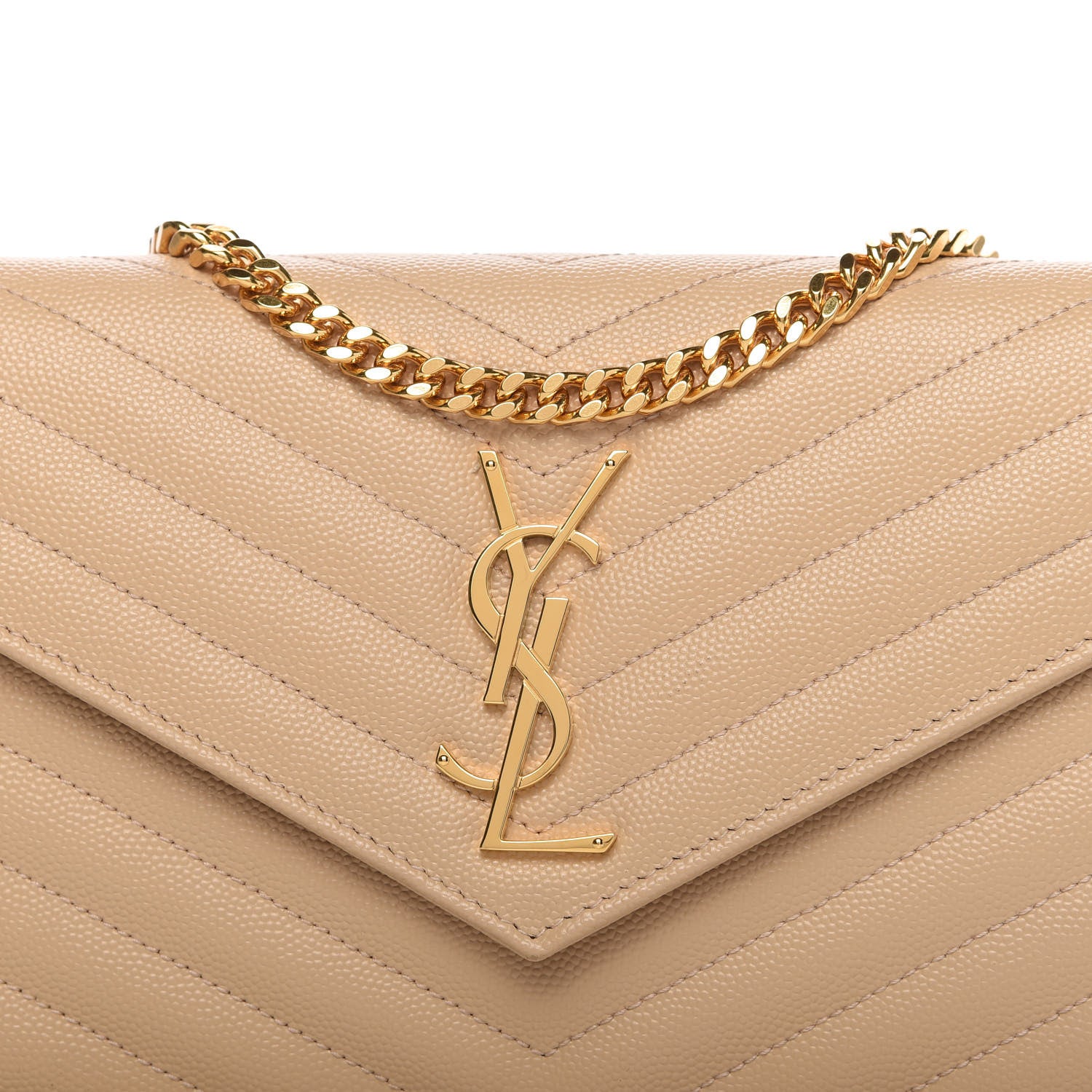 Saint Laurent Grain De Poudre Matelasse Chevron Monogram Chain Wallet Nude Powder 9 of 9