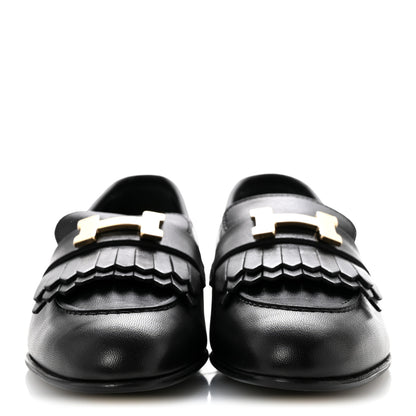 Hermes Goatskin Womens Royal Loafers 35 Black 3 of 9