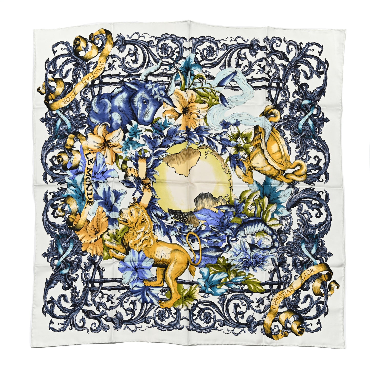 Silk Le Monde 90 Square Scarf White Multicolor