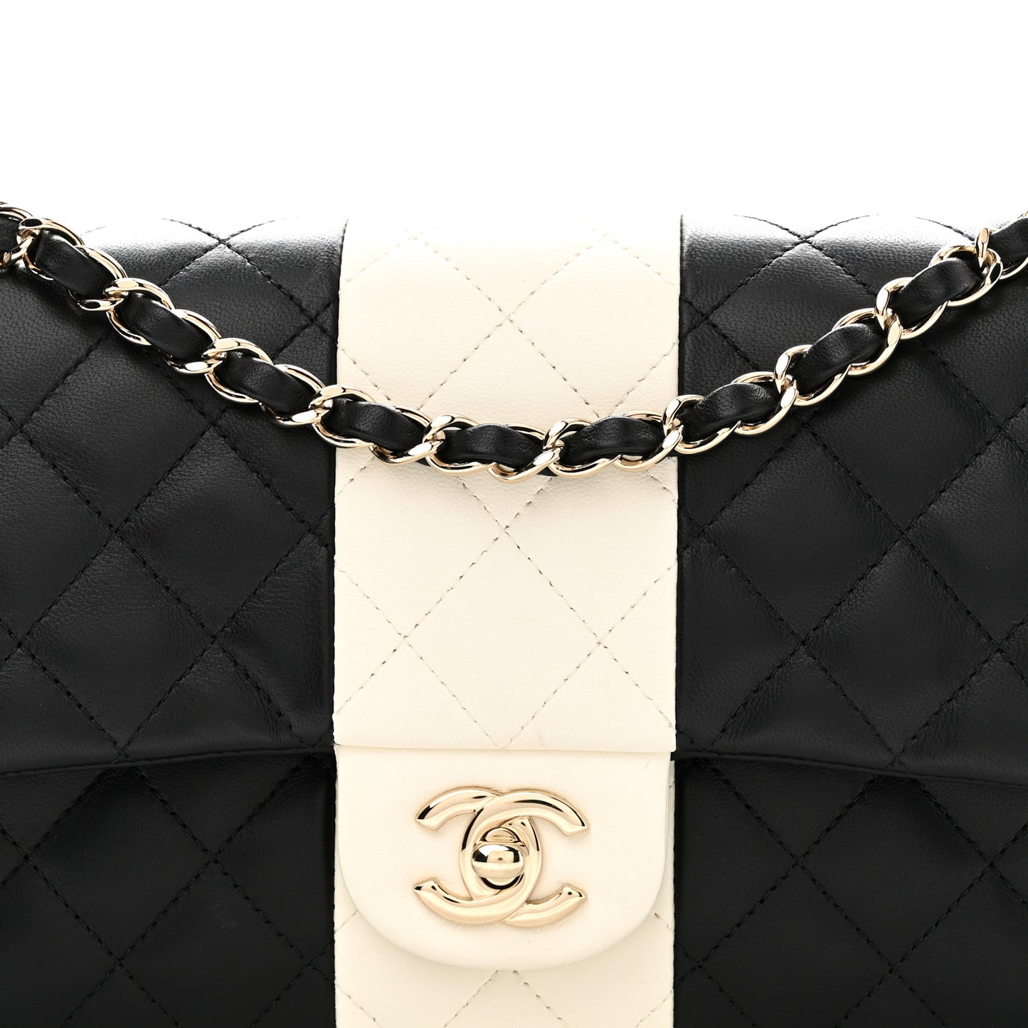 Lambskin Quilted Medium Double Flap Black White