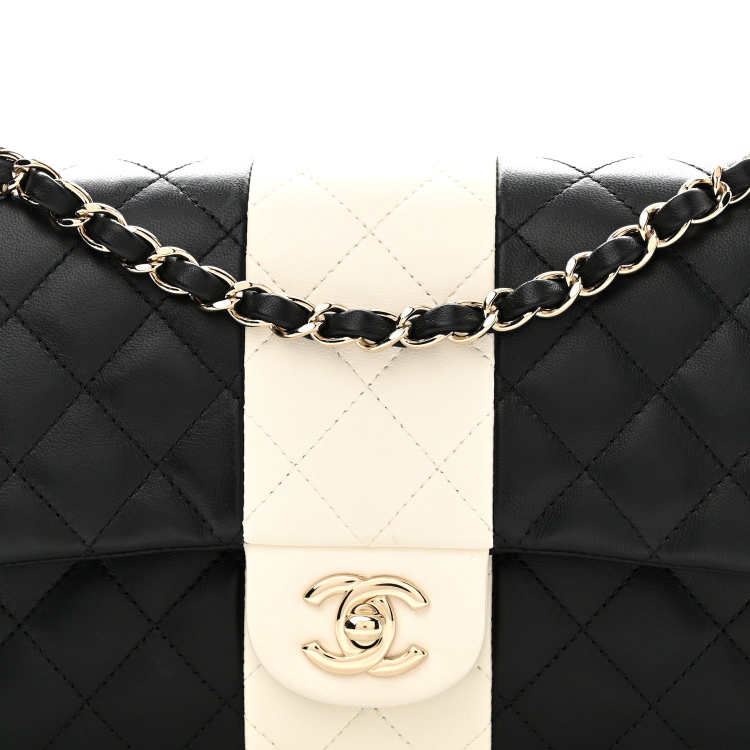 Chanel Lambskin Quilted Medium Double Flap Black White 8 of 11