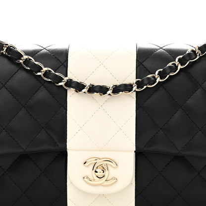 Chanel Lambskin Quilted Medium Double Flap Black White 8 of 11
