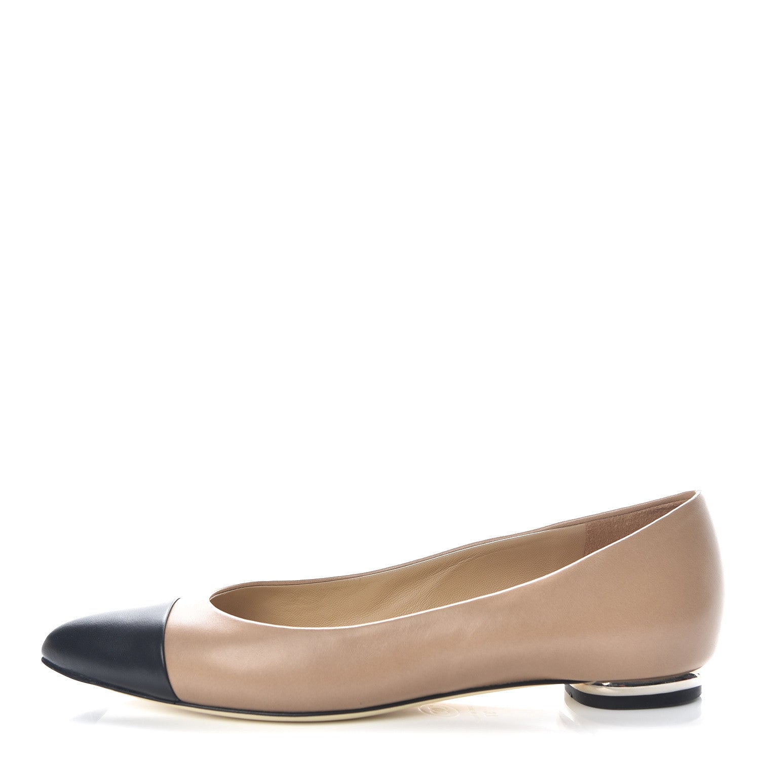 Chanel Lambskin Coco Line Pointed Toe Ballerina Flats 37 Beige Black 1 of 9