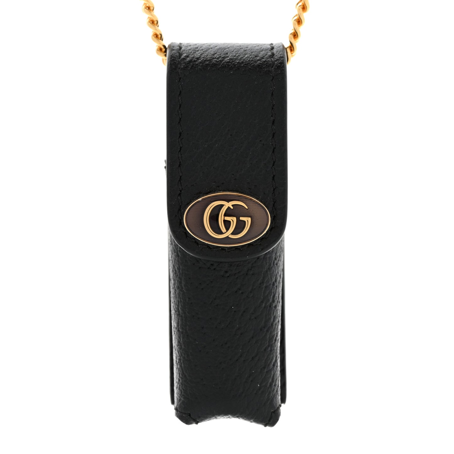 Textured Dollar Calfskin Enamel GG Lipstick Holder Necklace Black