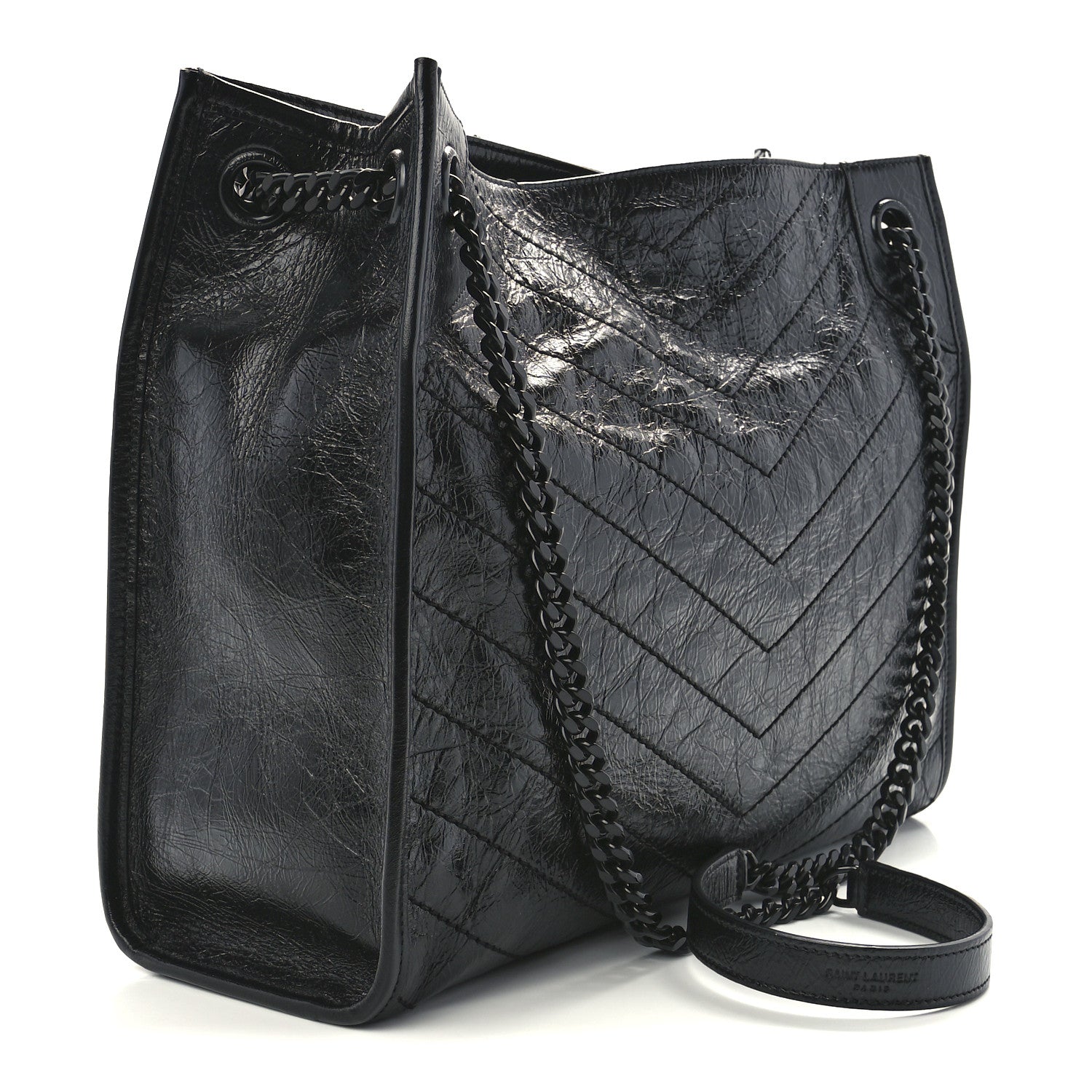 Saint Laurent Crinkled Calfskin Matelasse Monogram Medium Niki Shopper Tote Black 3 of 12