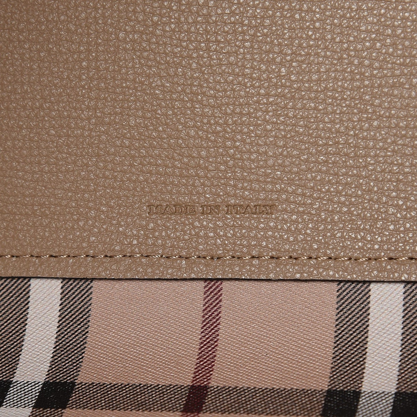 Grainy Calfskin Haymarket Check Medium Reversible Tote Camel