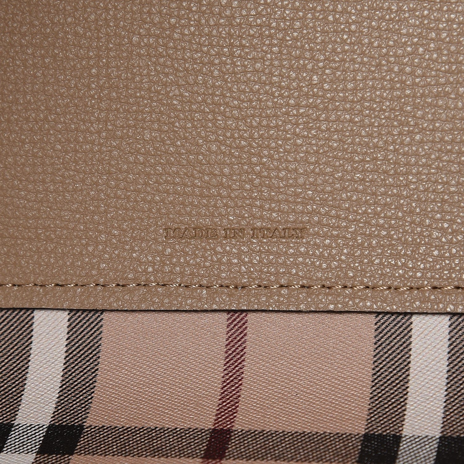 Burberry Grainy Calfskin Haymarket Check Medium Reversible Tote Camel 7 of 7
