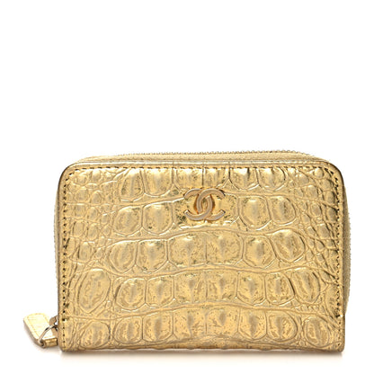 Chanel Metallic Calfskin Crocodile Embossed Cocodile Zip Coin Case Gold 1 of 8
