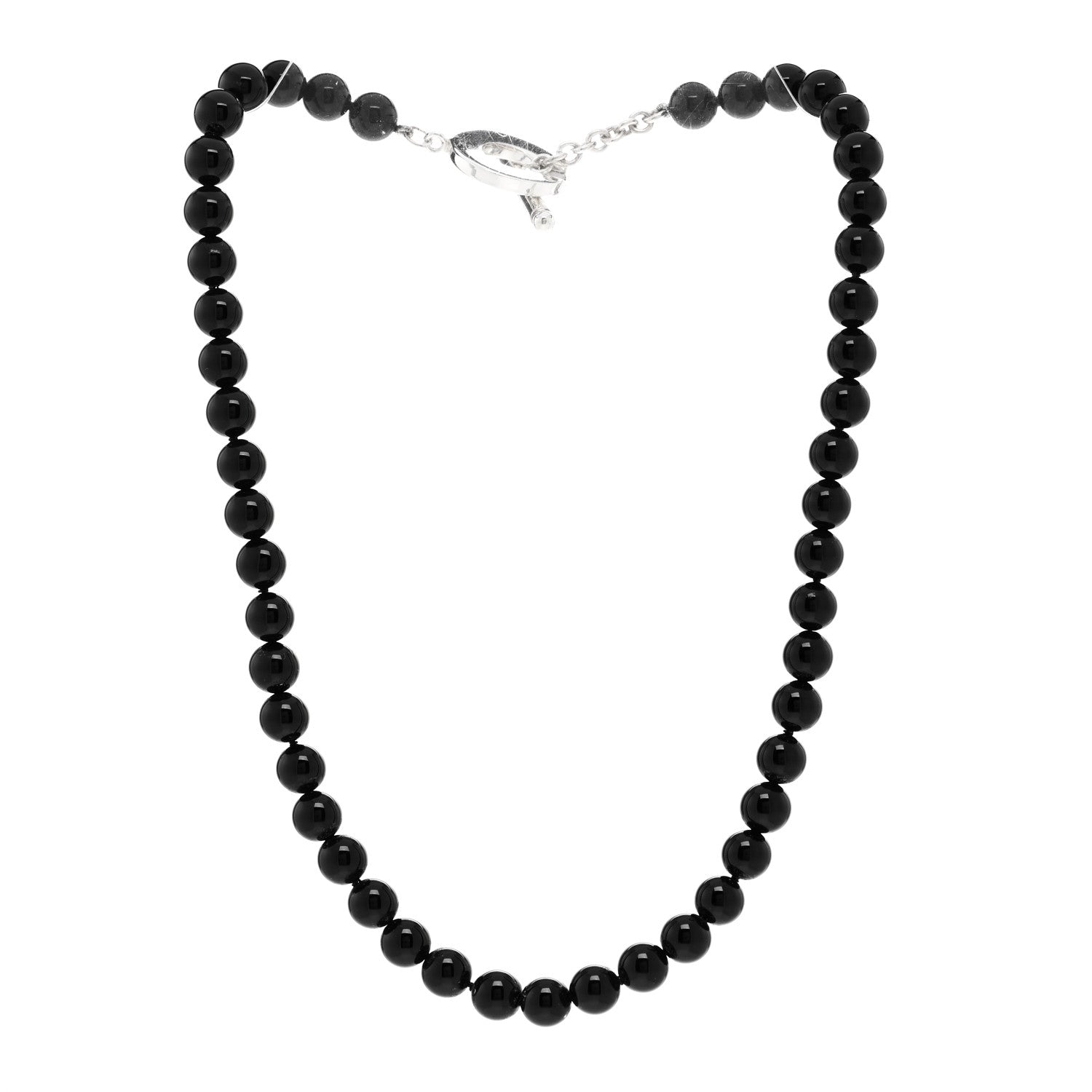 Tiffany Sterling Silver Black Onyx Bead Toggle Necklace 3 of 5