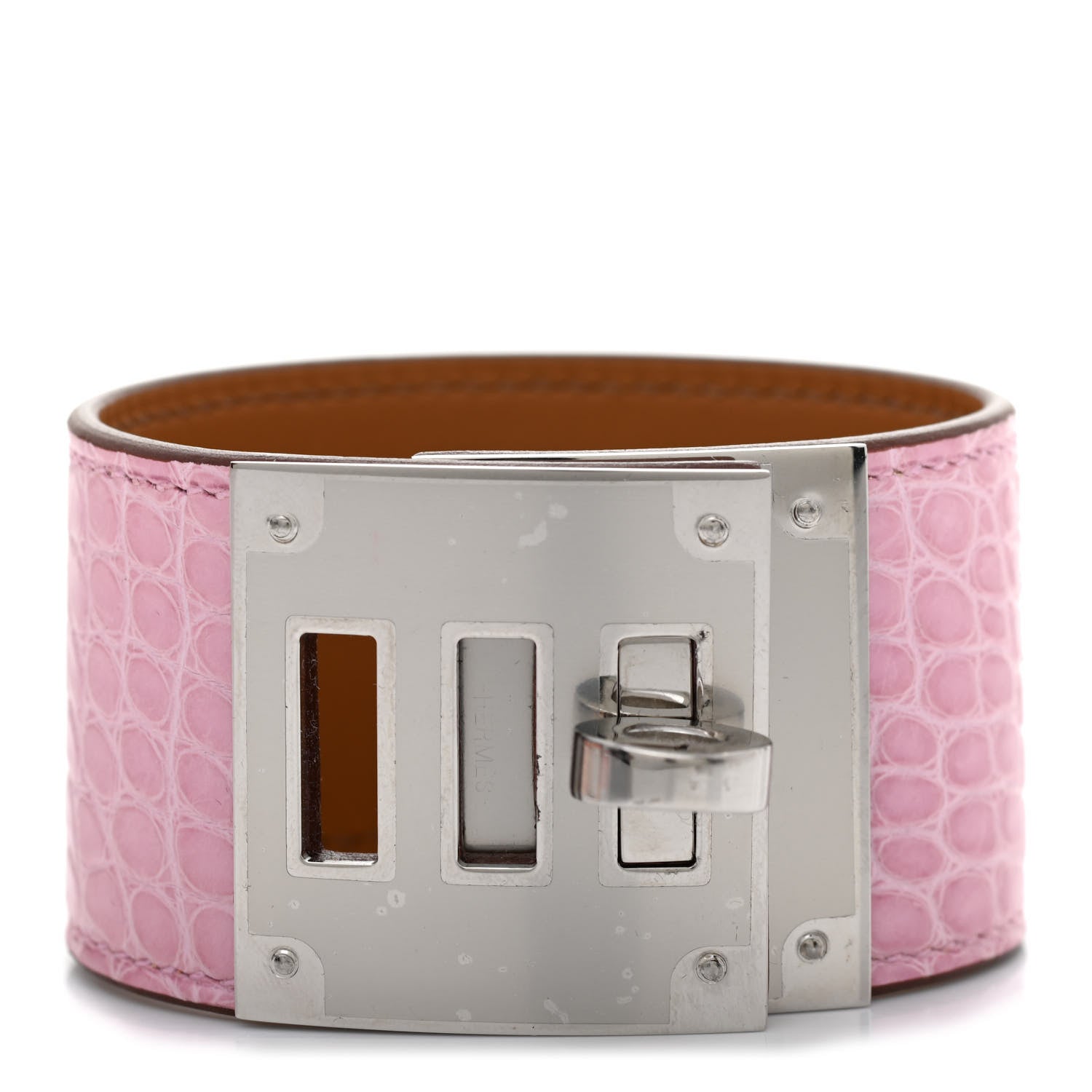 Hermes Matte Alligator Kelly Dog Bracelet T2 5P Pink 1 of 5